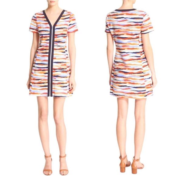 Tory Burch Vienna zip up dress size medium orange red and midnight - Picture 1 of 10
